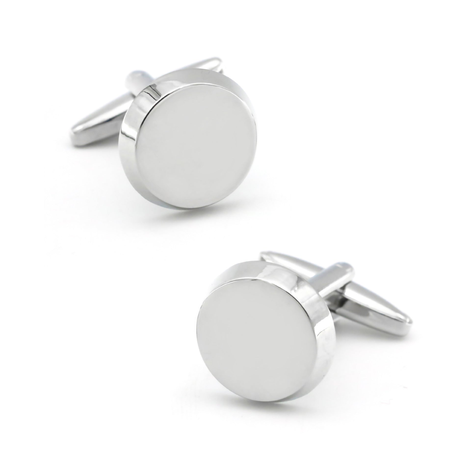 Men's Jewelry Silver Round Glossy Metal Copper Cufflinks