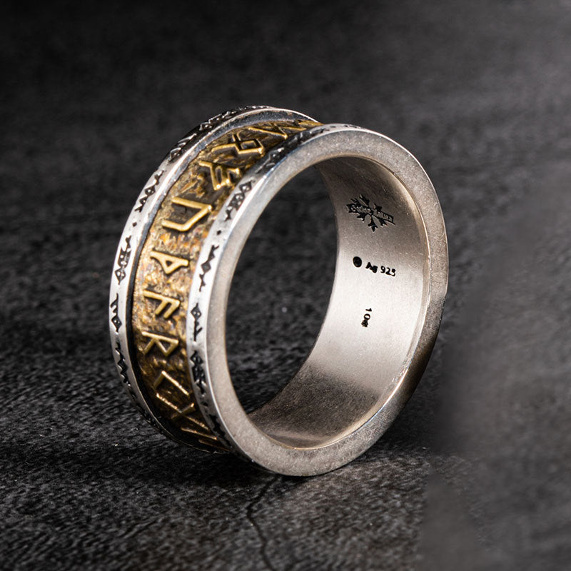 Viking Rune Alphabet Copper Ring With Silver Inlay For Men