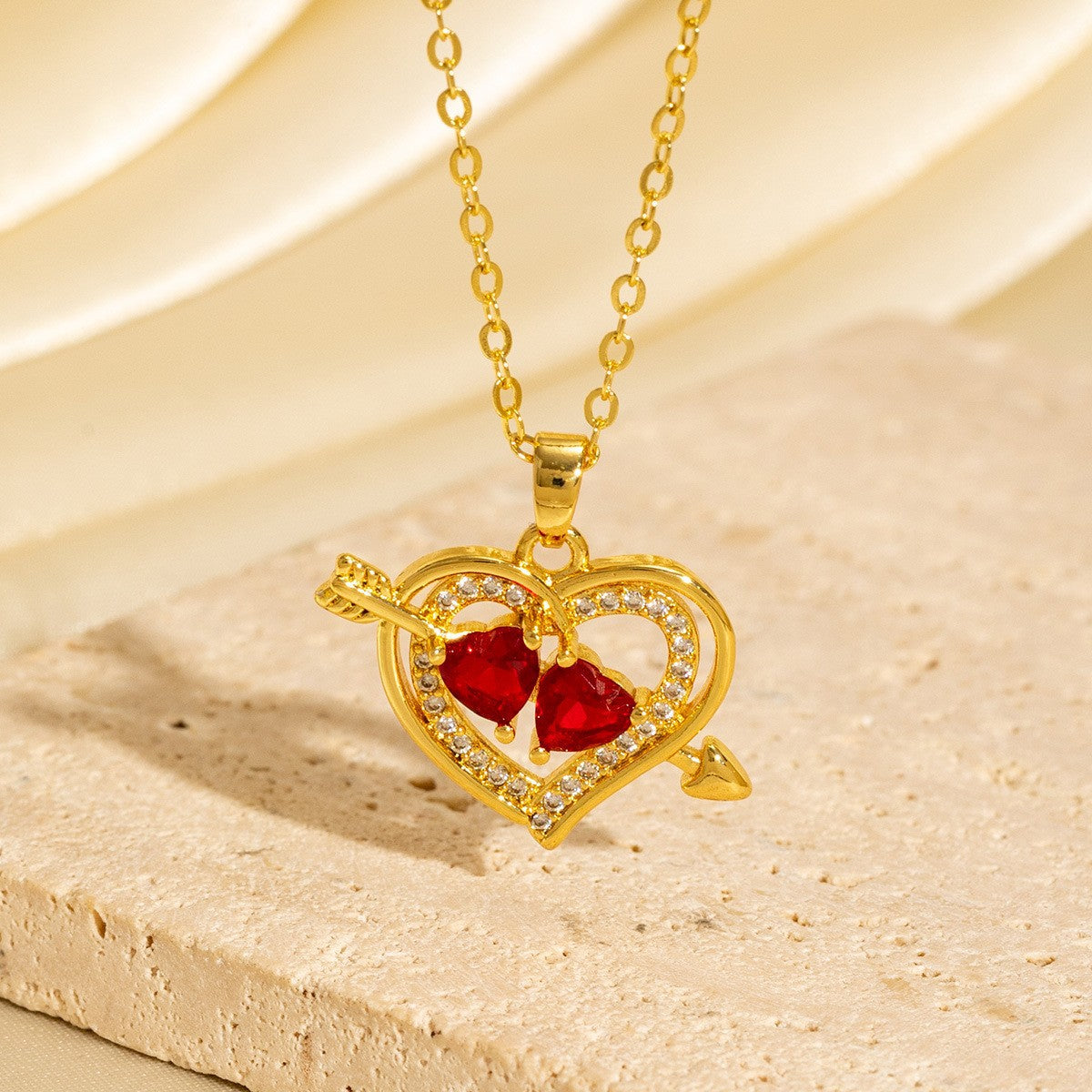 Light-luxury Vintage Micro-pave Zircon Heart Sweater Chain