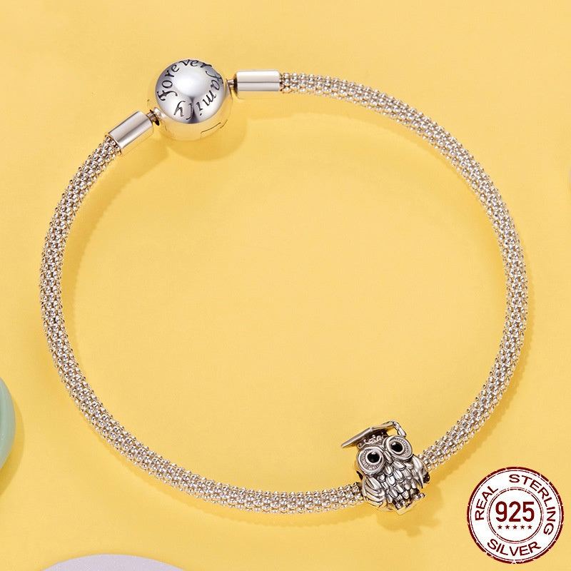 Graduation Season Wisdom Owl Diy Beaded S925 Silver Bead