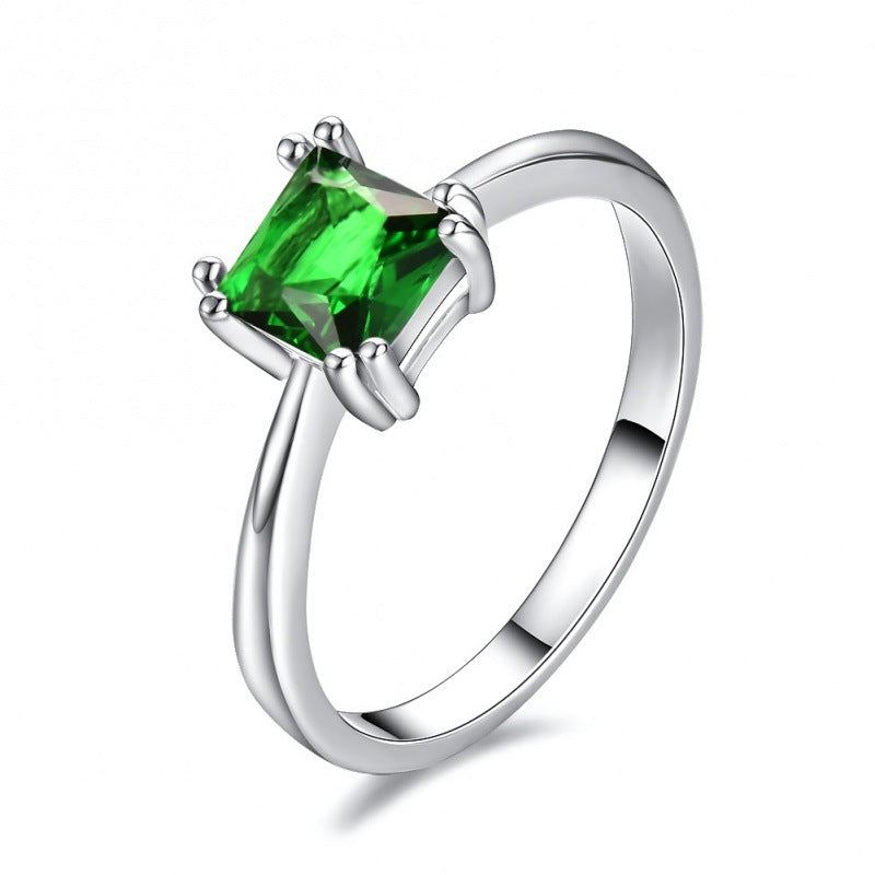 Womens Platinum Square Ring With Four Prongs