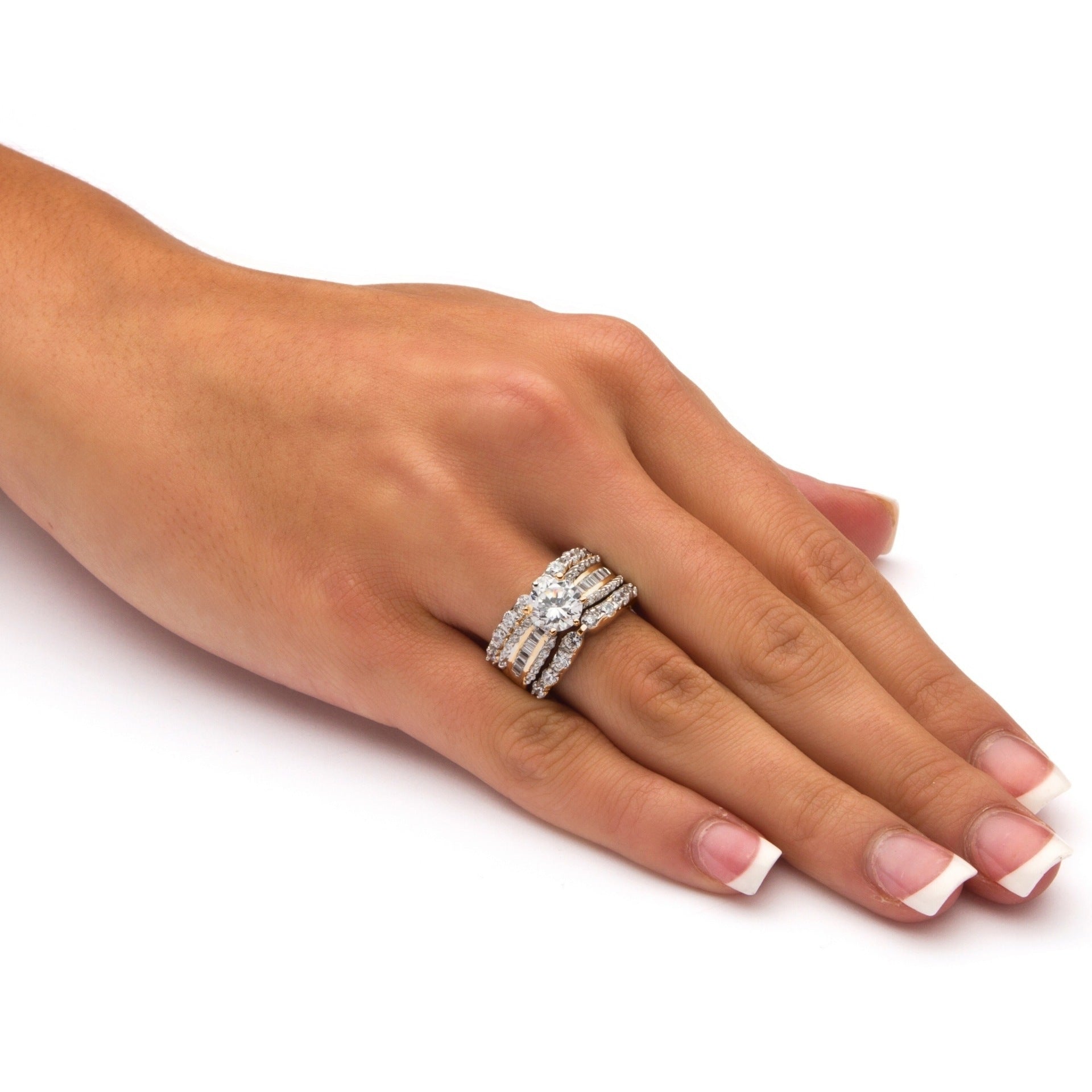18k Gold-plated Three-piece Simulated Diamond Engagement Ring Set With Zircon Inlays