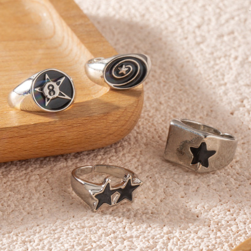 Mens Ring With A Five-pointed Star Hip-hop Style Multi-joint Design