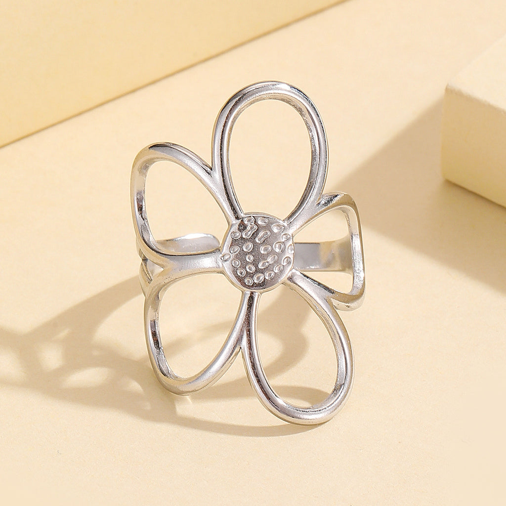 Stylish Versatile Hollow Flower Open Stainless Steel Ring