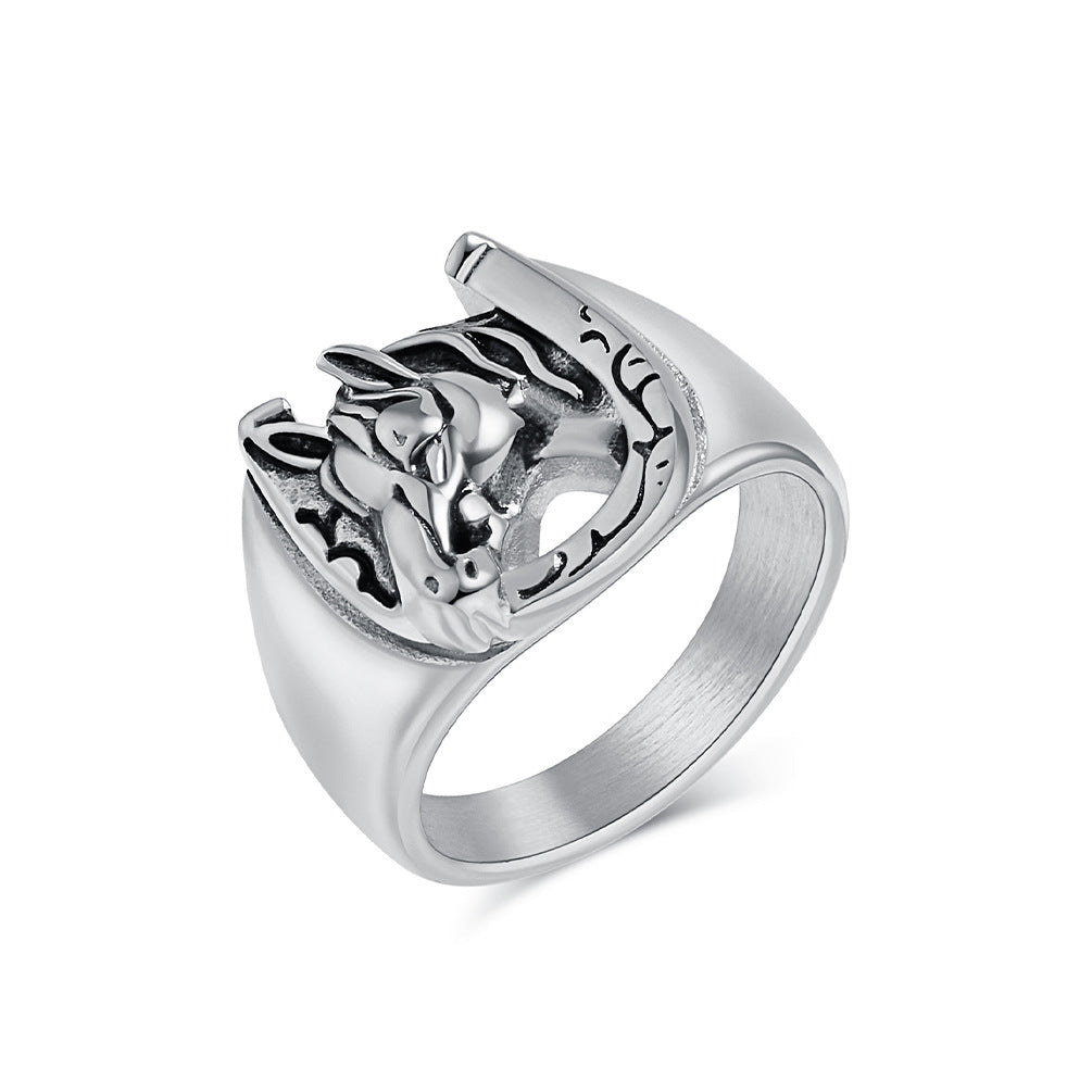 Horse Head Stainless Steel Ring Niche Artistic Individual Trendy Fashion