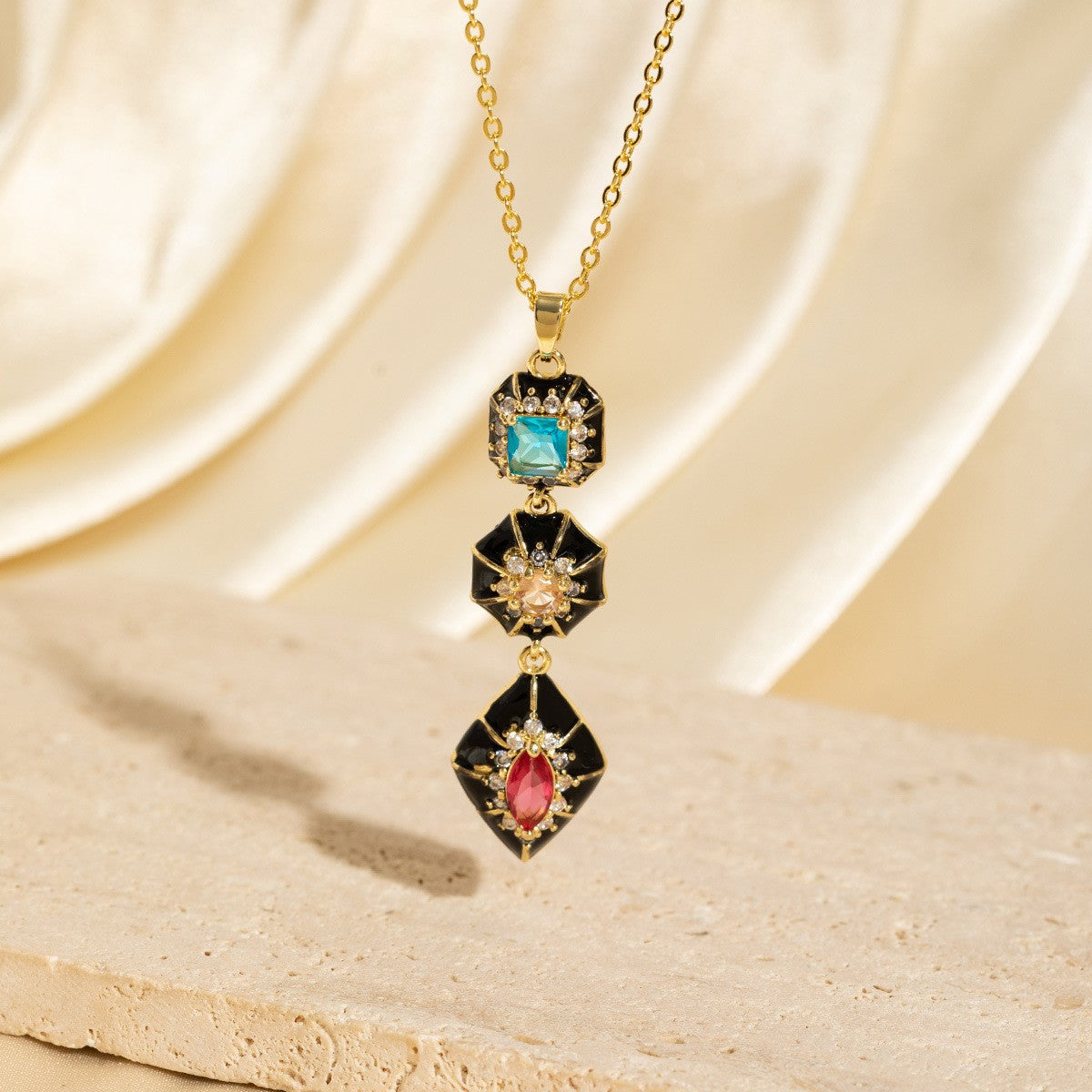 Exquisite Long Necklace With Colorful Zirconia And Elegant Tassels