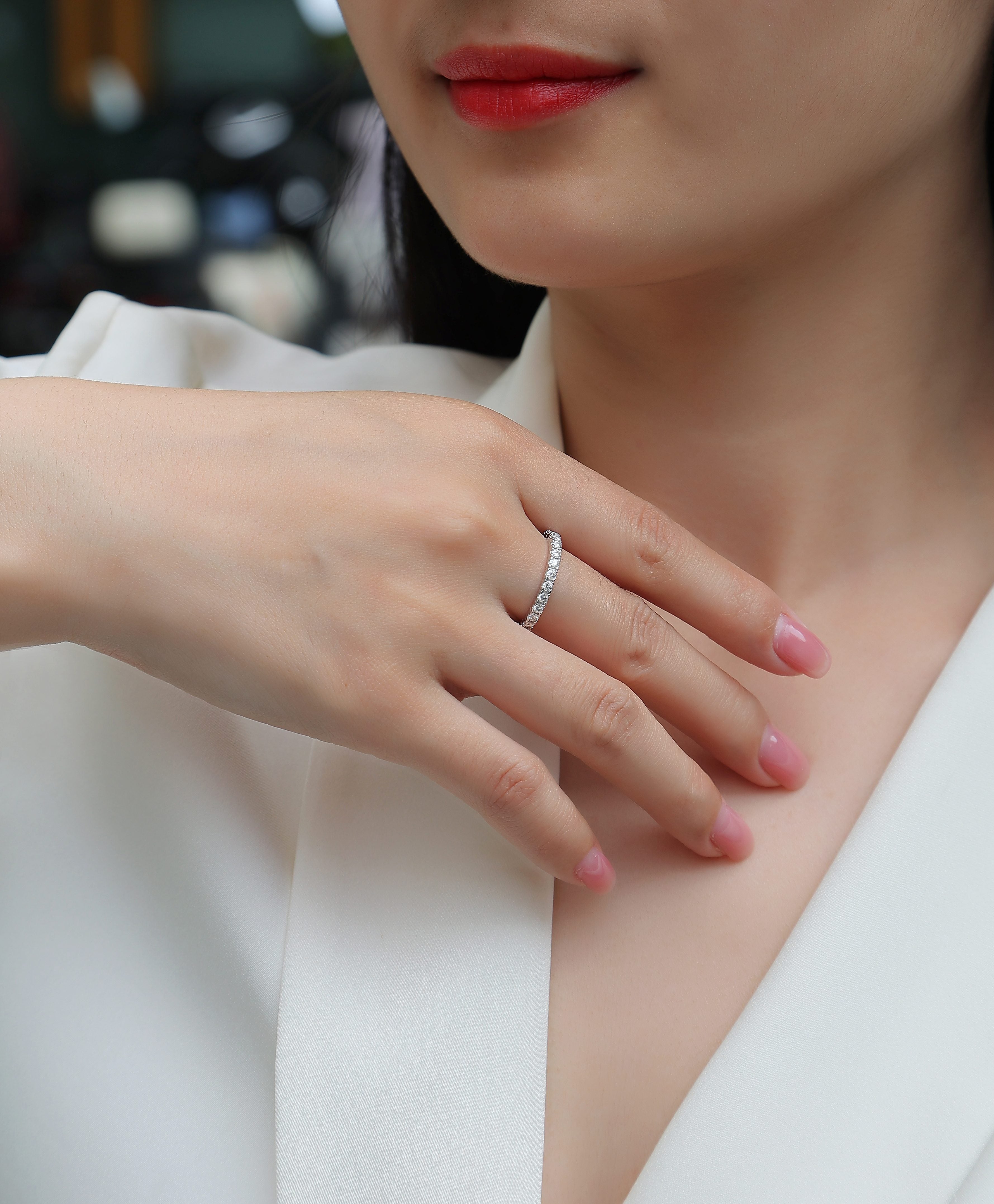 Shining Starlight - A Wedding Ring Set With Top-quality Moissanite S925 Silver And Platinum-plated Diamond. The Ring Can Be Inspected With A Diamond Pen