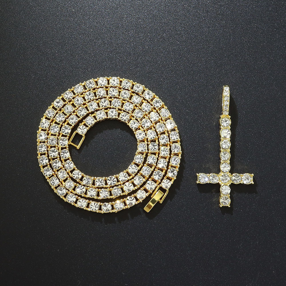 Fully Diamond Encrusted Inverted Cross Pendant