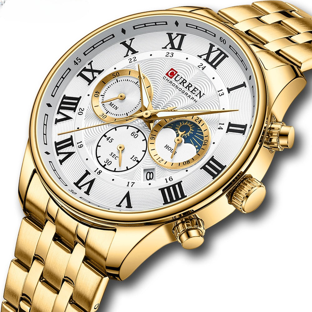 Calendar Steel Band Six-pin Sports Business Quartz Men's Watch