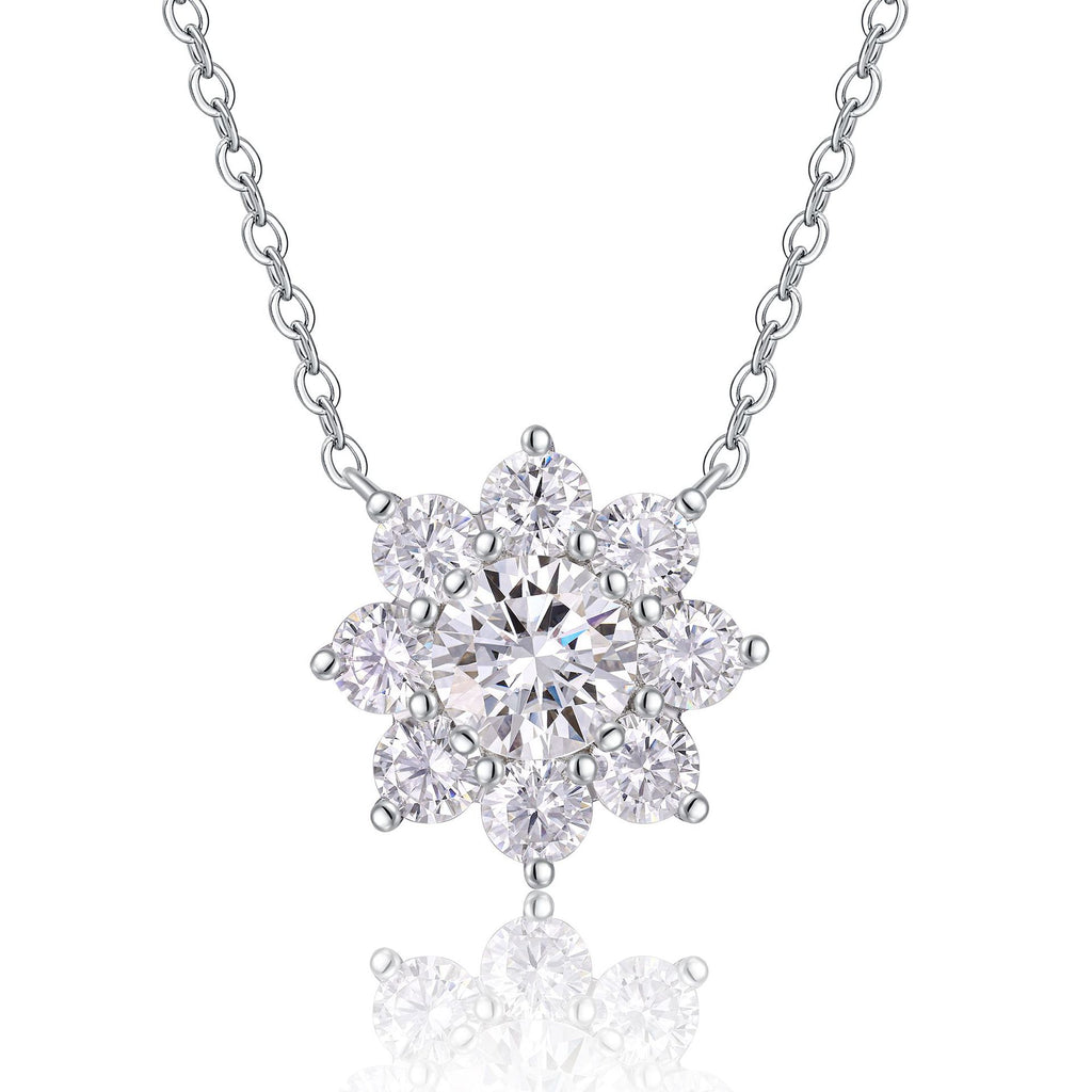 S925 Sterling Silver Moissanite 8-Petal Sunflower Necklace For Women