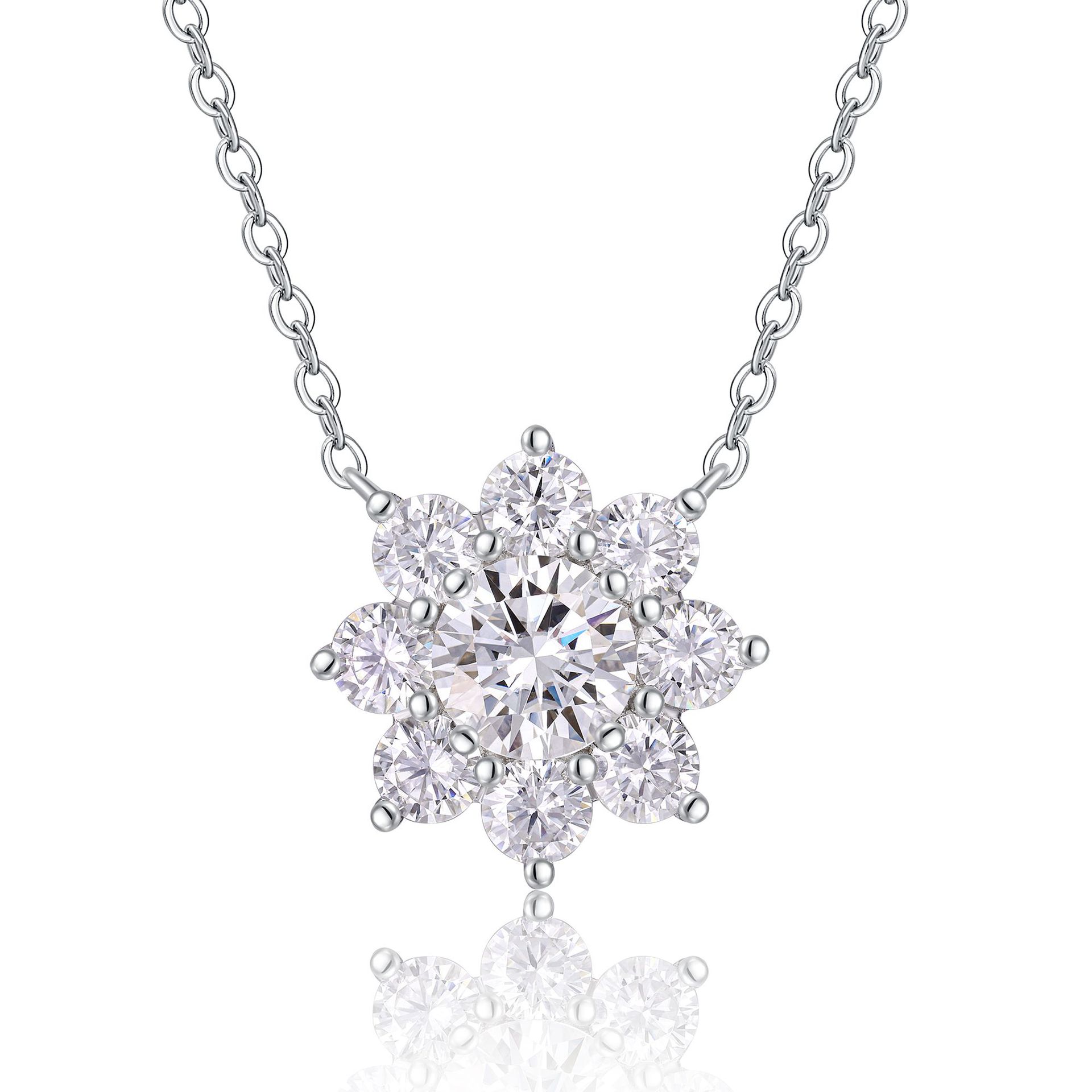 S925 Sterling Silver Moissanite 8-Petal Sunflower Necklace For Women