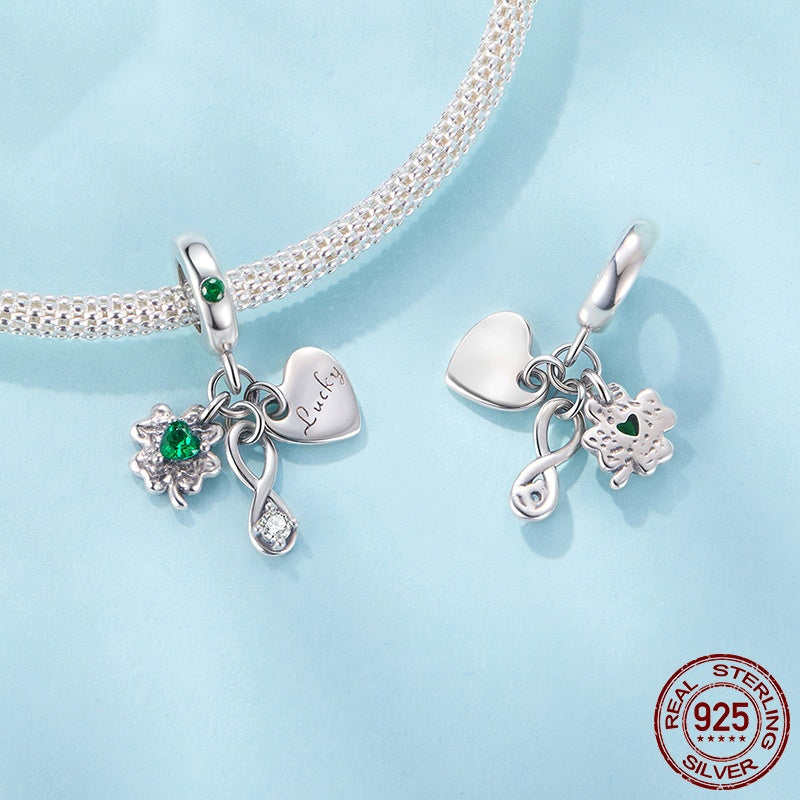 S925 Loving Heart In Sterling Silver Four-leaf Clover Pendant Diy Lucky Beads