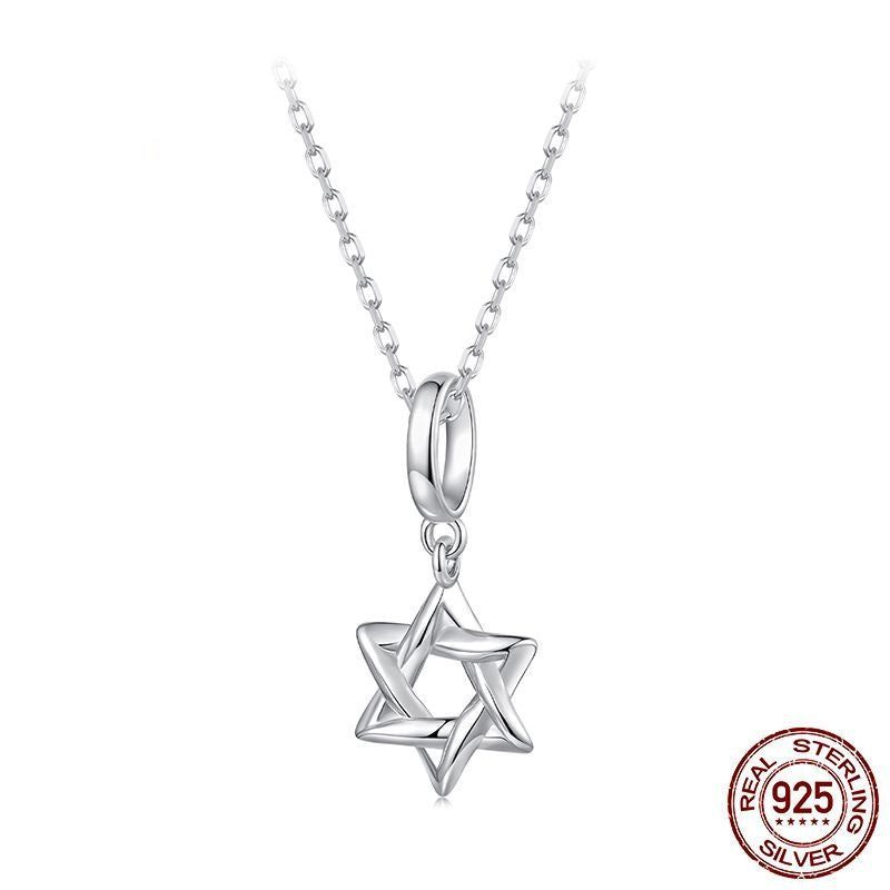 925 Sterling Silver White Gold Plated Six-pointed Star Pendant
