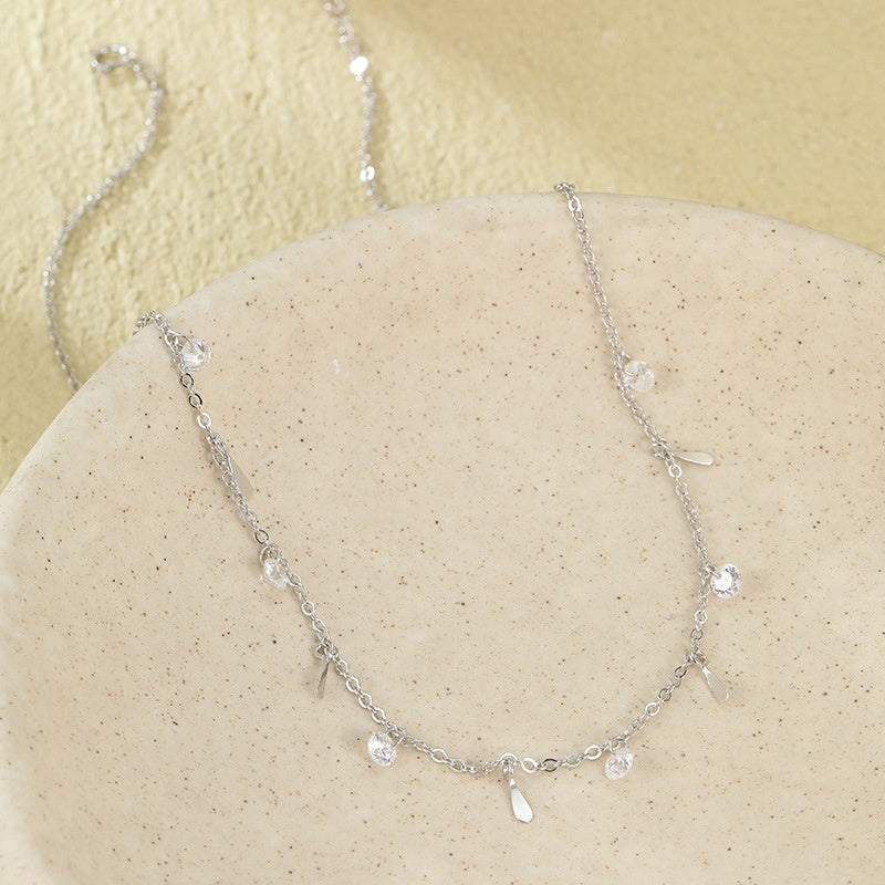 Banyan Tree S925 Silver Plated Gold Color Waterdrop Zircon Tassel Necklace
