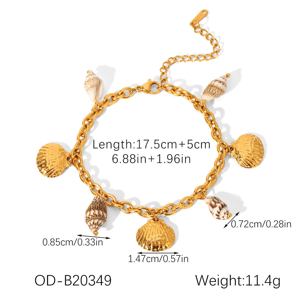 Ocean-style Stainless Steel Bracelet With Shell And Conch Designs