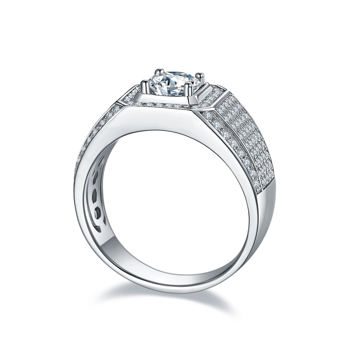 Men's 1-carat Luxury And Fashionable Light Luxury Jewelry Silver Ring Set With Top-quality Moissanite, S925 Silver-plated Platinum