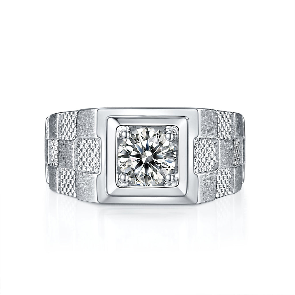 Men's 1-carat Luxury And Fashionable Light Luxury Jewelry Silver Ring Set With Top-quality Moissanite, S925 Silver-plated Platinum