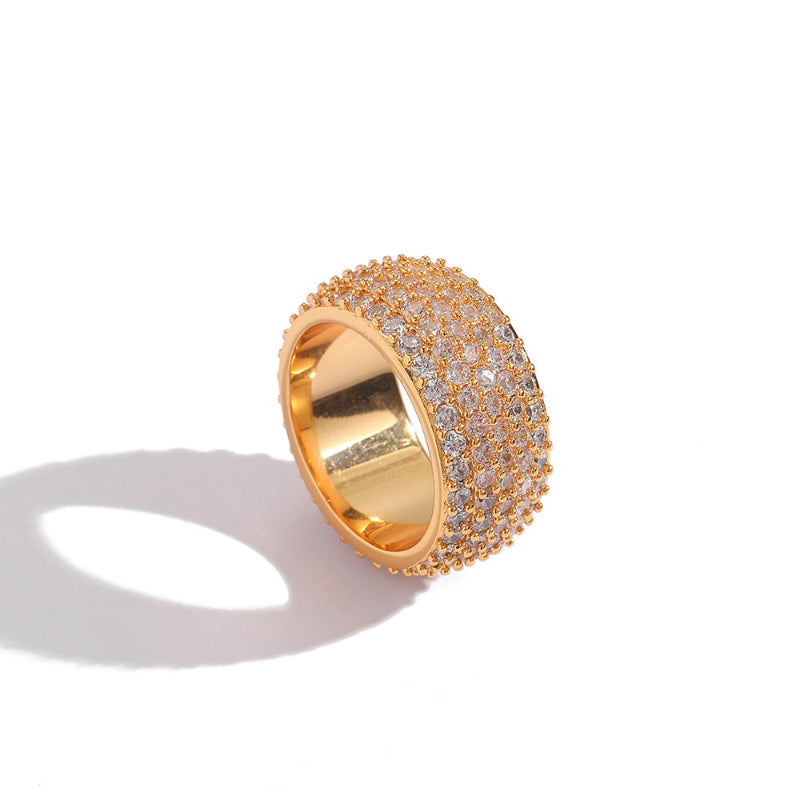 Full-diamond Ring Zircon And Diamond Cuban Link Ring In Gold And Silver