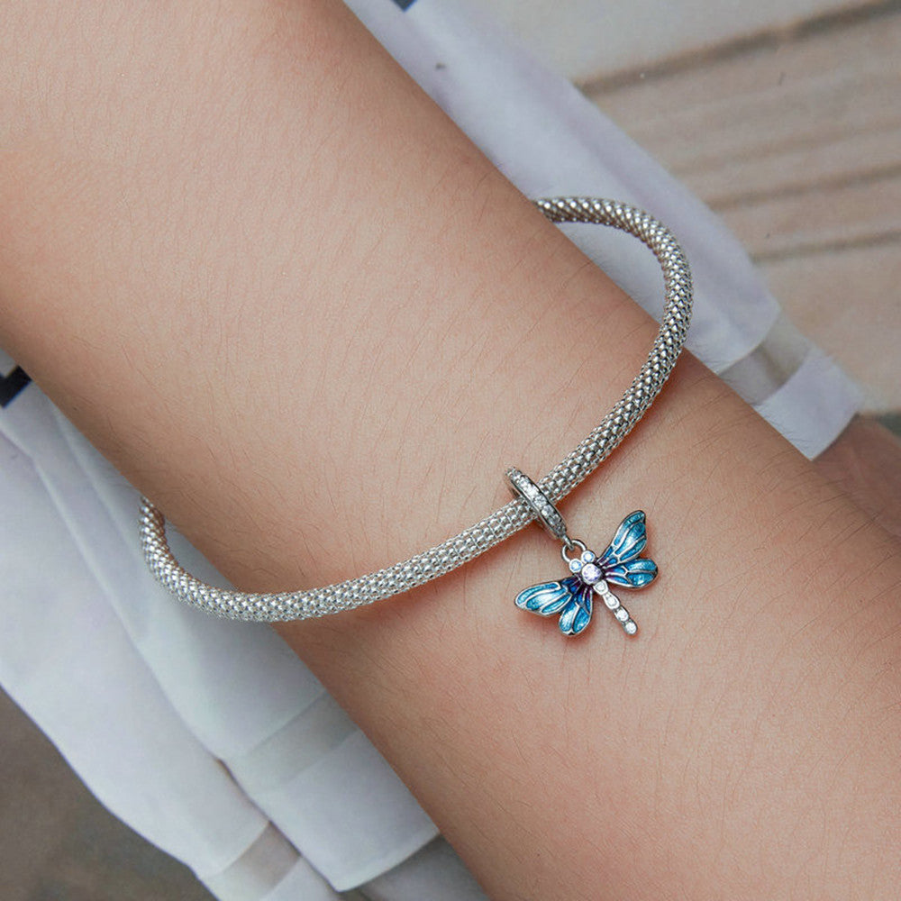 Blue Drop Oil Dragonfly Pendant Pastoral Sterling Silver