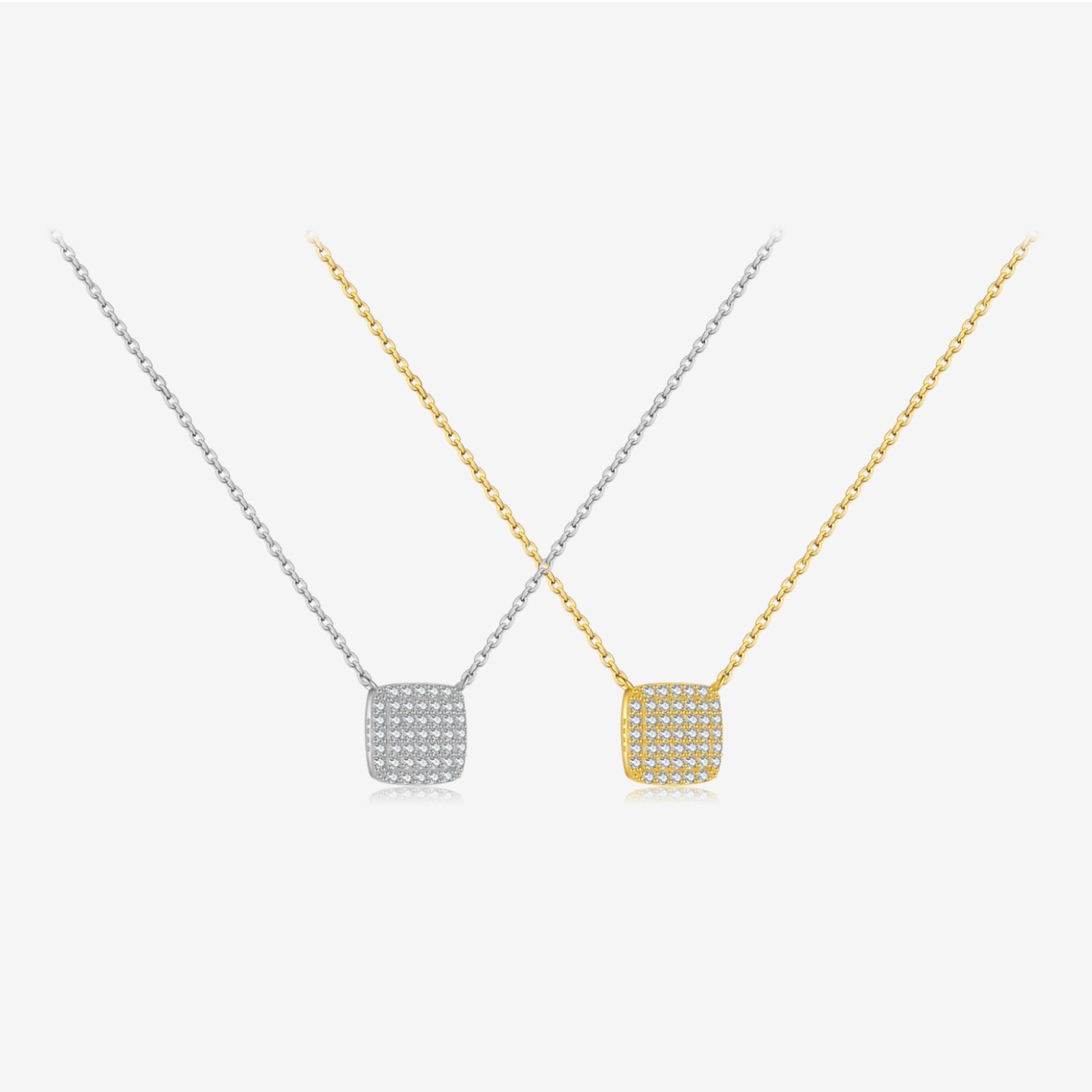 S925 Sterling Silver Square Stone Full Pave Pendant Necklace