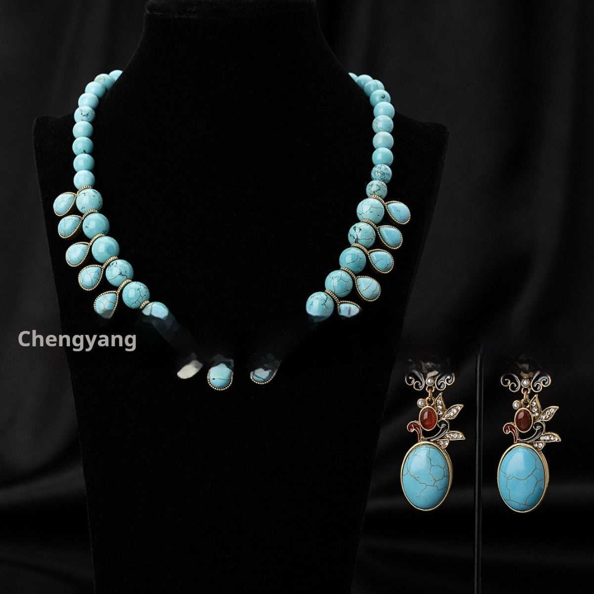 European And American Retro Turquoise Jewelry Set