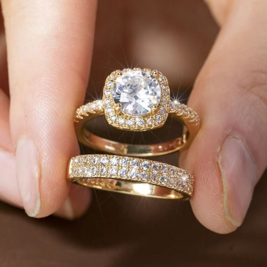 Hua Micro-Inlaid Zircon Ring Set For Women Fashionable Style