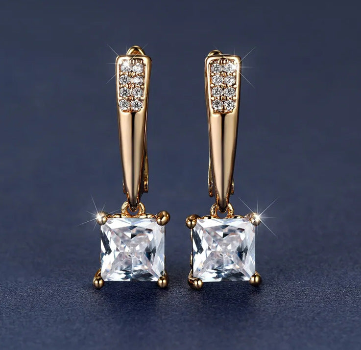 Champagne Gold Geometric Square Black Diamond Ear Clips Light Luxury Earrings