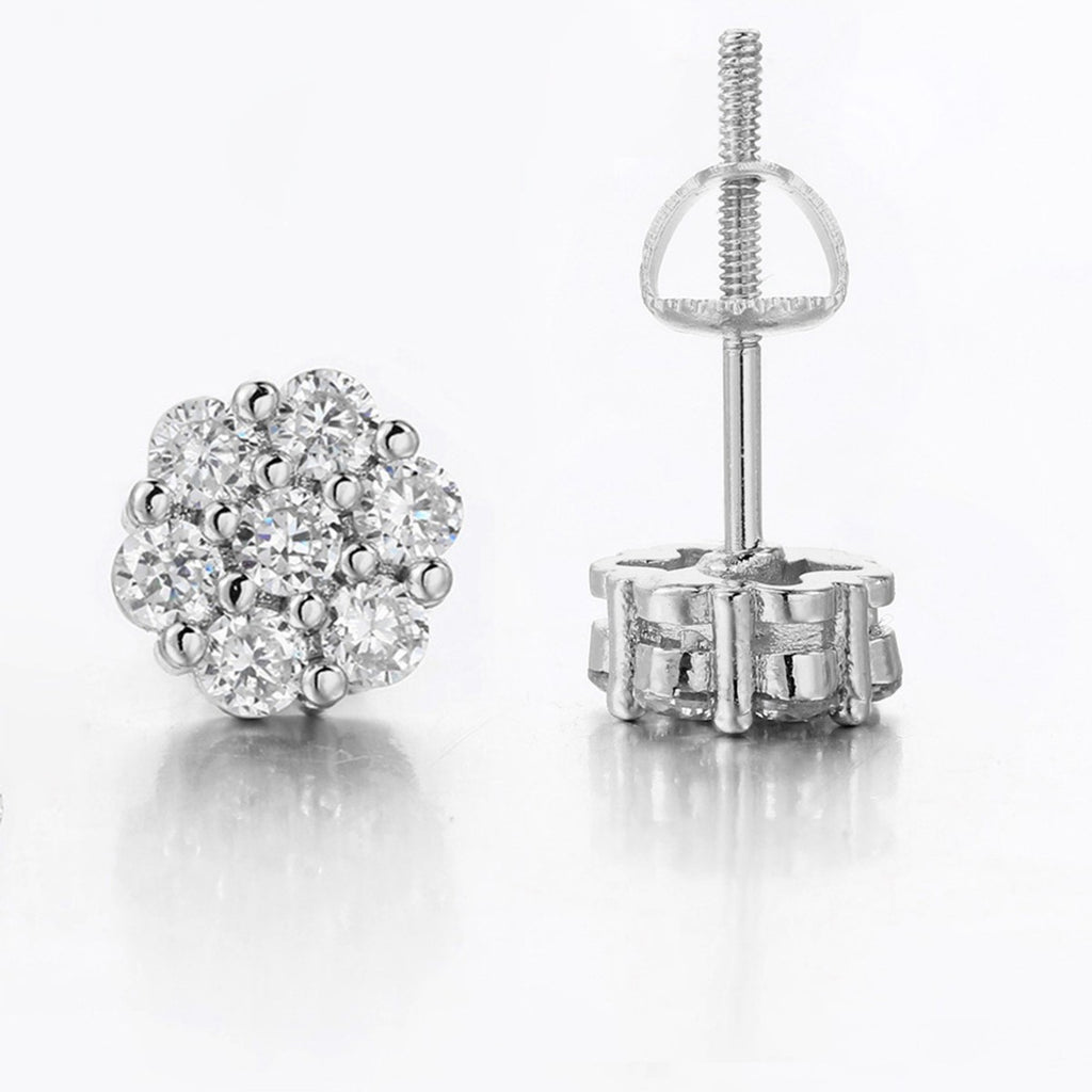 New Floral-threaded Copper Stud Earrings With Zircon Inlays