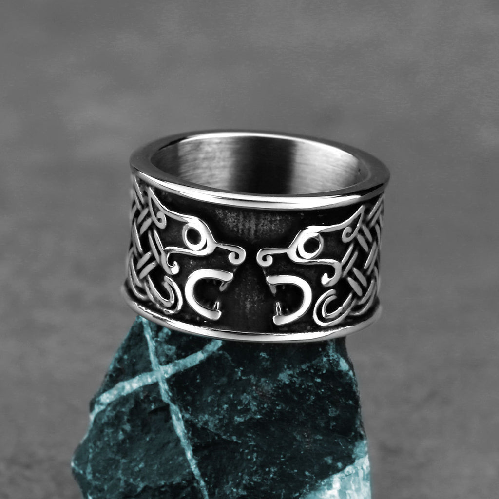 Double-Wolf-Head Titanium Steel Ring Trendy Hip-Hop Style