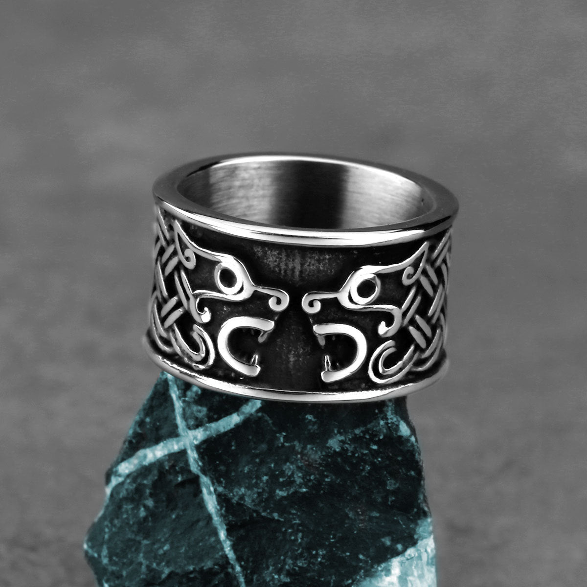 Double-Wolf-Head Titanium Steel Ring Trendy Hip-Hop Style