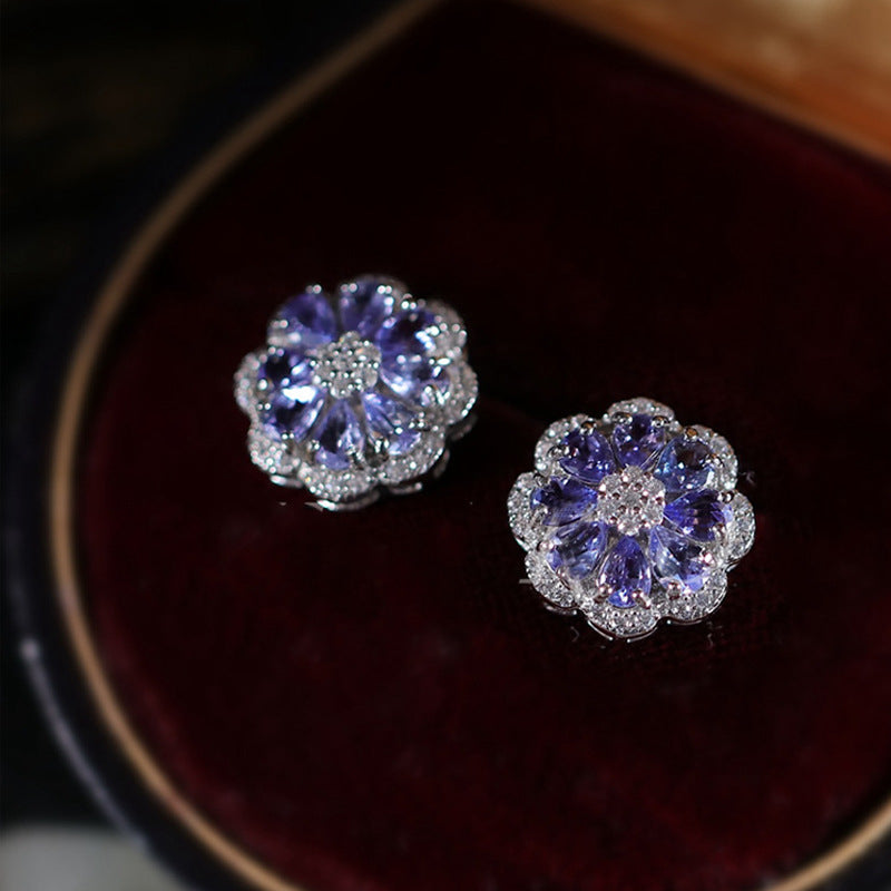 Non-fading Elegant Natural Tanzanite Sterling Silver Stud Earrings
