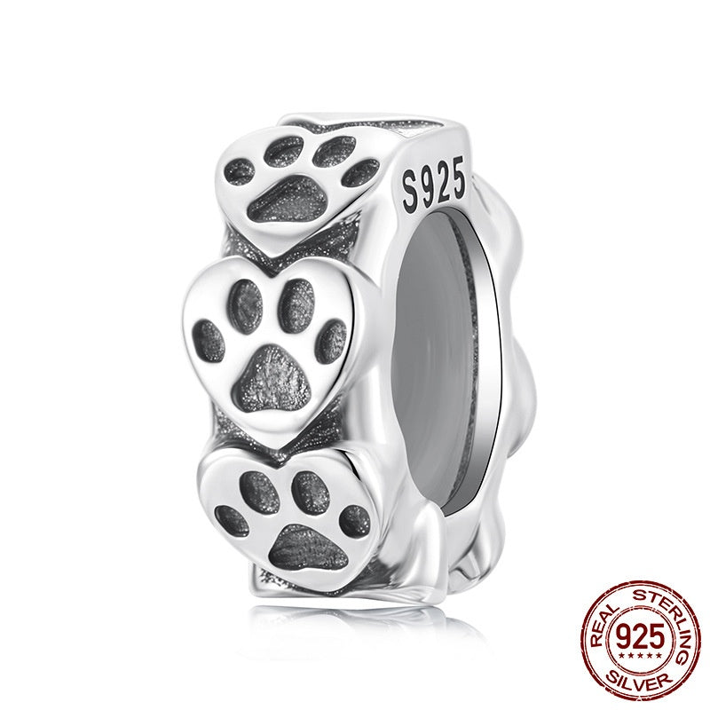 Positioning Spacer Beads Simple Cat Paw Print S925 Sterling Silver Bracelet Beads
