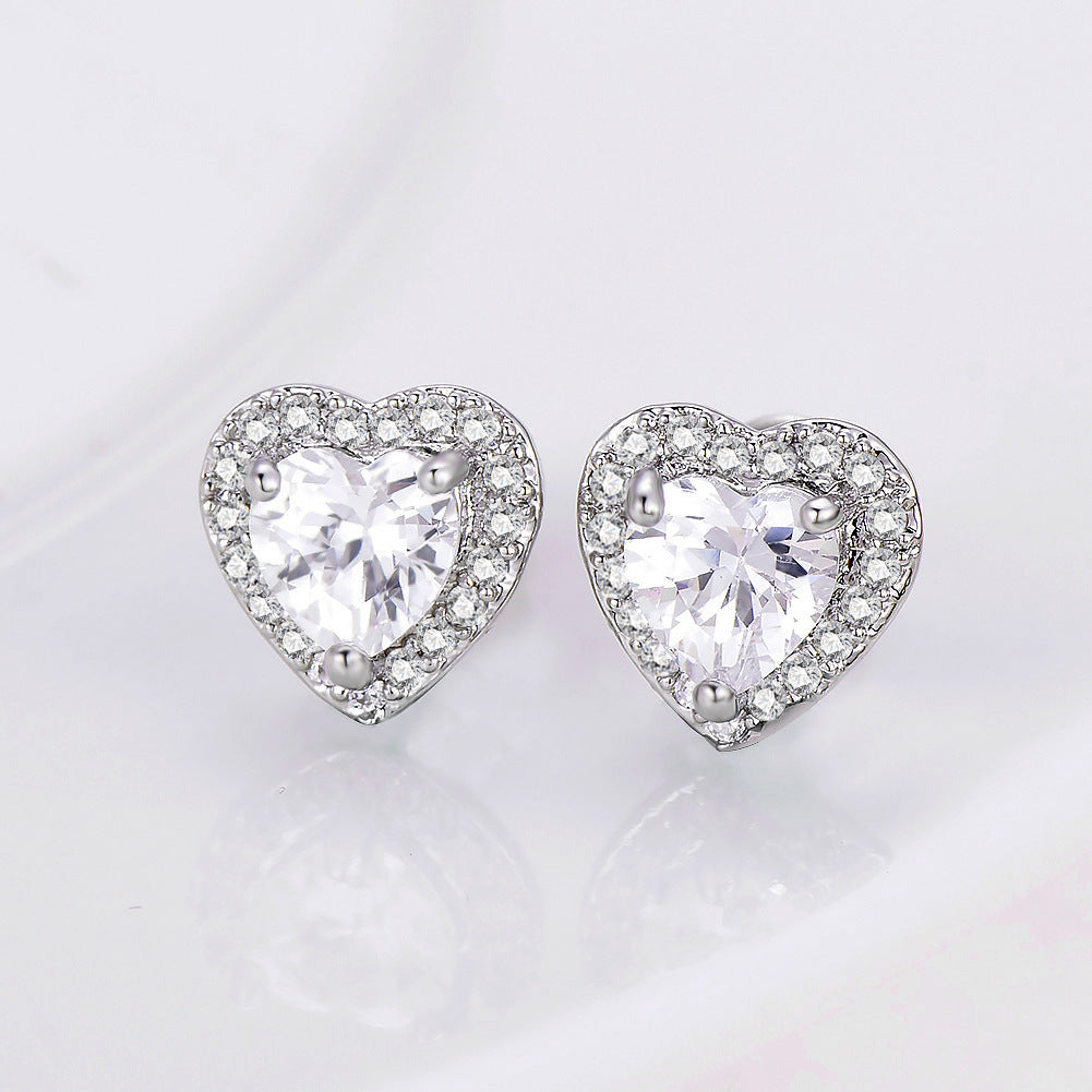 Heart-shaped Zircon Stud Earrings For Women