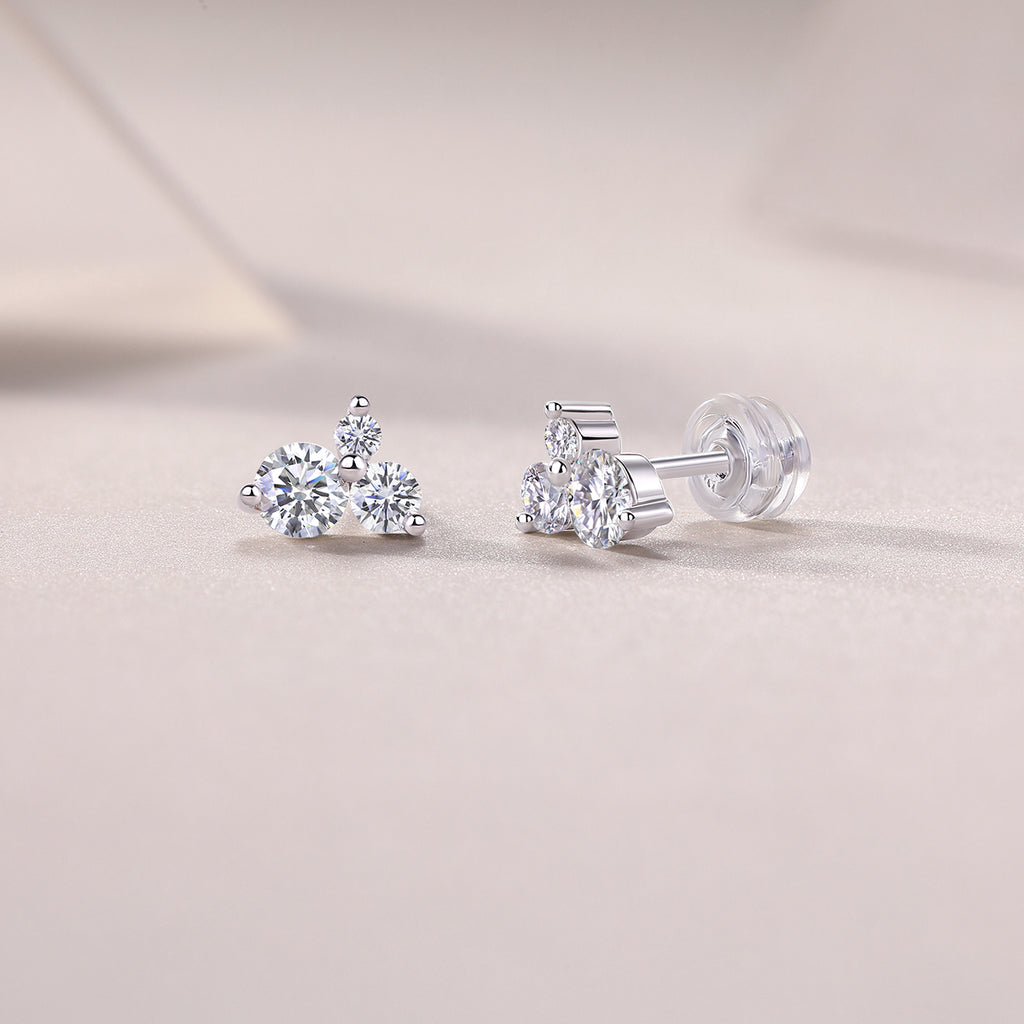 Wave - Earrings Set With Top-quality Moissanite S925, Silver And Platinum-plated Stud Earrings, A Fashionable And Trendy Accessory That Can Be Tested With A Diamond Pen