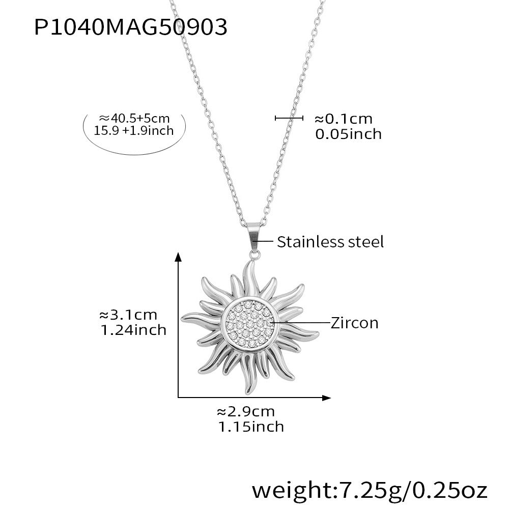 Stainless Steel Sunflower Pendant Necklace