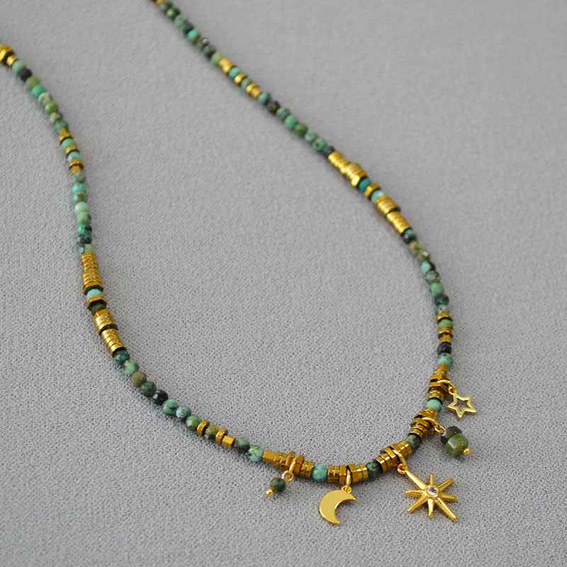 Retro Artistic Turquoise Beaded Necklace For Women