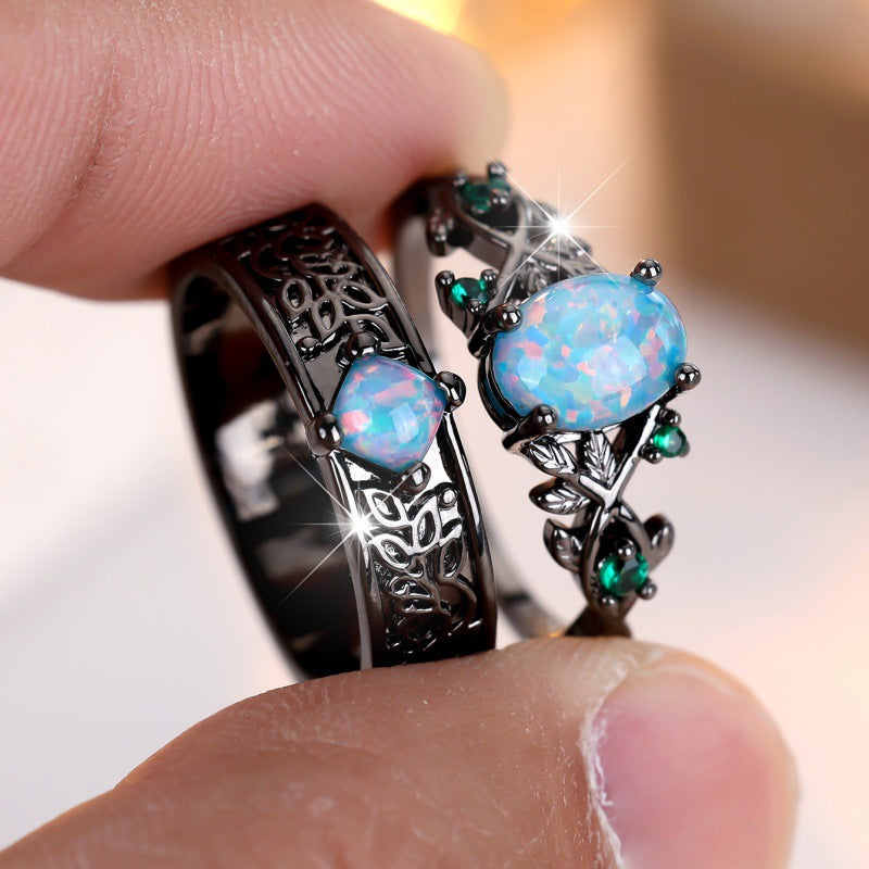 Black Gold Egg-shaped Blue Crystal Sand Ring Niche And Distinctive