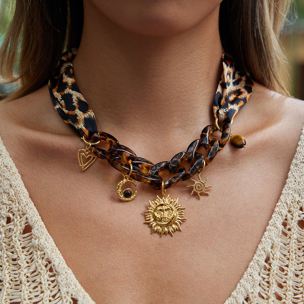 Womens Stainless Steel Lace-Up Silk Scarf Necklace