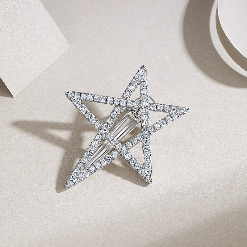 Pentagonal Hairpin - Set With Top-quality Moissanite S925, Silver And Platinum-plated Hairpin, A Fashionable And Trendy Accessory That Can Be Tested With A Diamond Pen