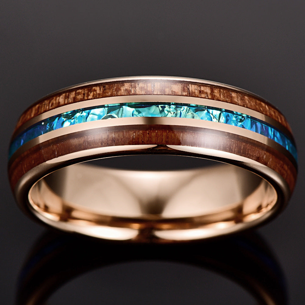 6mm Electroplated Gold-Colored Opal Dome Tungsten Steel Ring