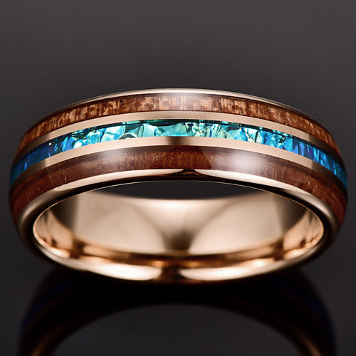 6mm Electroplated Gold-Colored Opal Dome Tungsten Steel Ring