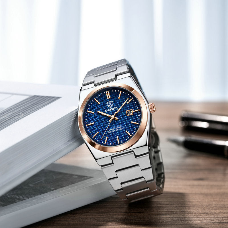 Men's Watch Quartz Simple Fashion Wrist Watch Steel Belt Waterproof Calendar Genuine Goods