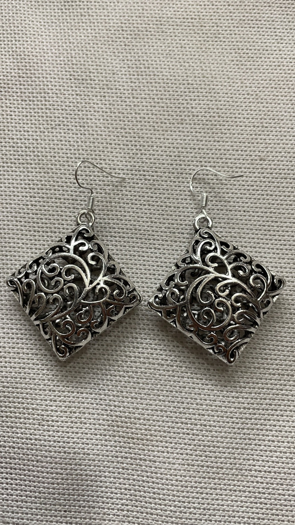 Tibetan Silver Square Earrings With National Style Pendants