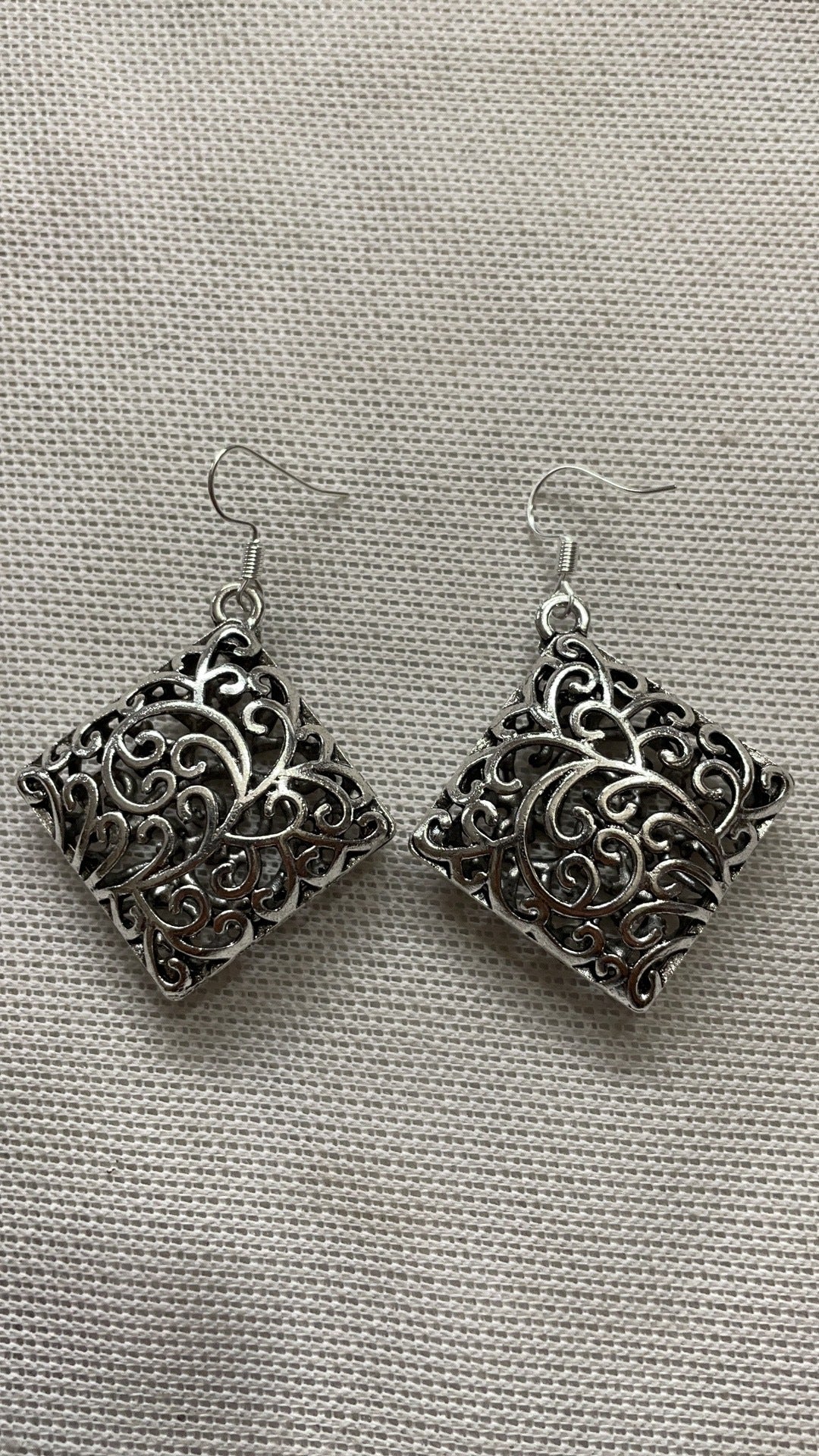Tibetan Silver Square Earrings With National Style Pendants