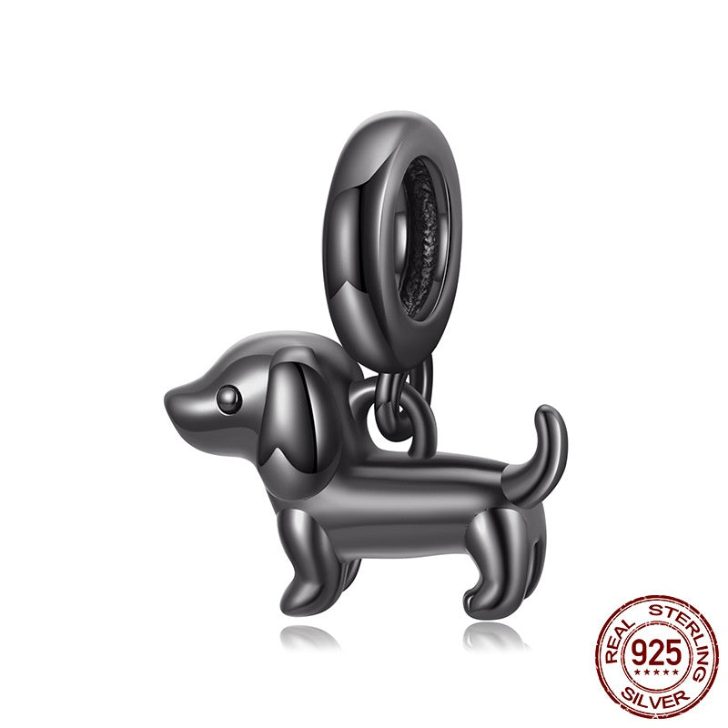 Black Sausage Dog Diy Pendant Parts S925 Sterling Silver Beads