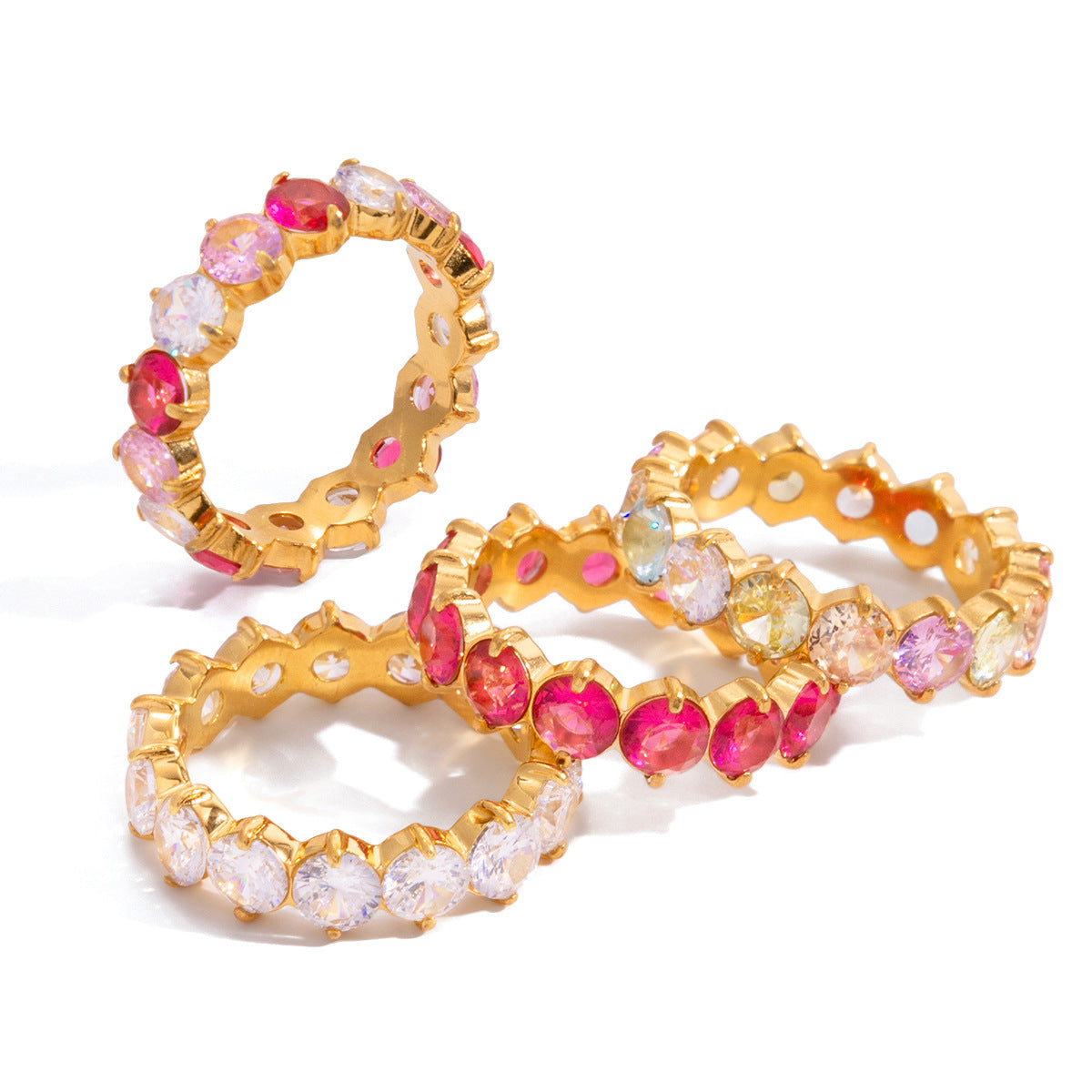 Stylish Lightweight Stainless Steel Ring With A Colorful Round Zircon Design