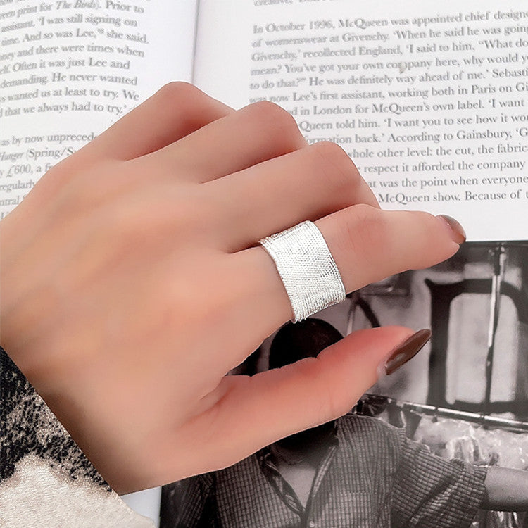 Irregularly Textured Wide-faced Open Ring