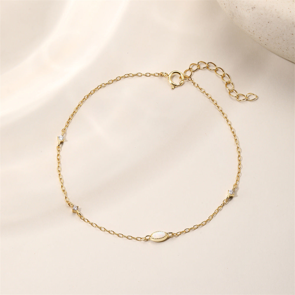 S925 Sterling Silver Bracelet With Marquise-cut Opal Inlays