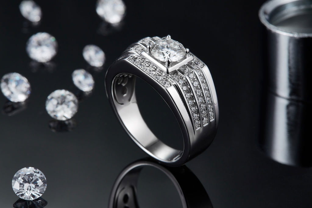 Men's 1-carat Luxury And Fashionable Light Luxury Jewelry Silver Ring Set With Top-quality Moissanite, S925 Silver-plated Platinum