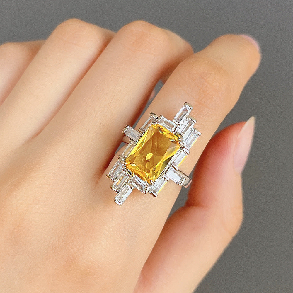 Irregular T-shaped Cubic Zirconia Ring
